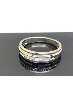 Men's Wedding Band 14k White Gold Ring Diamond 0.10ctw Estate Jewelry Size 10.5